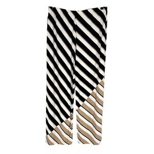 NEW Chicos Zenergy Pants Size 1 Black Taupe Graphic Stripe Stretch Knit Medium